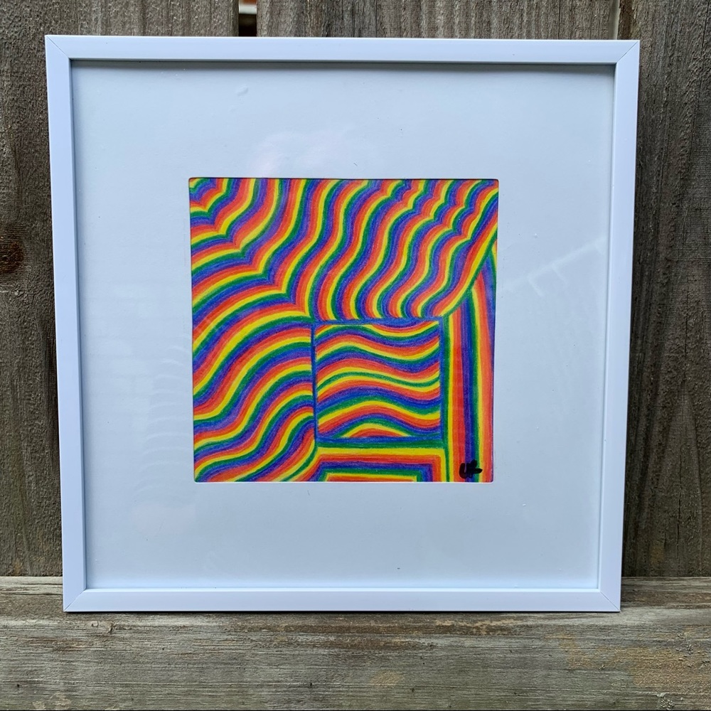 “One Square” original color pencil art framed